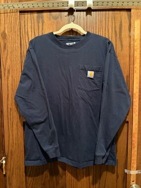 Carhartt Navy Long Sleeve Pocket Tee with Logo Patch